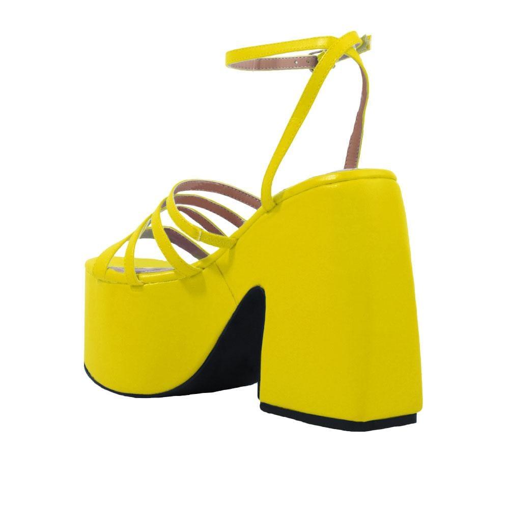 Neon yellow open toe women's square heel with platform-posterior view