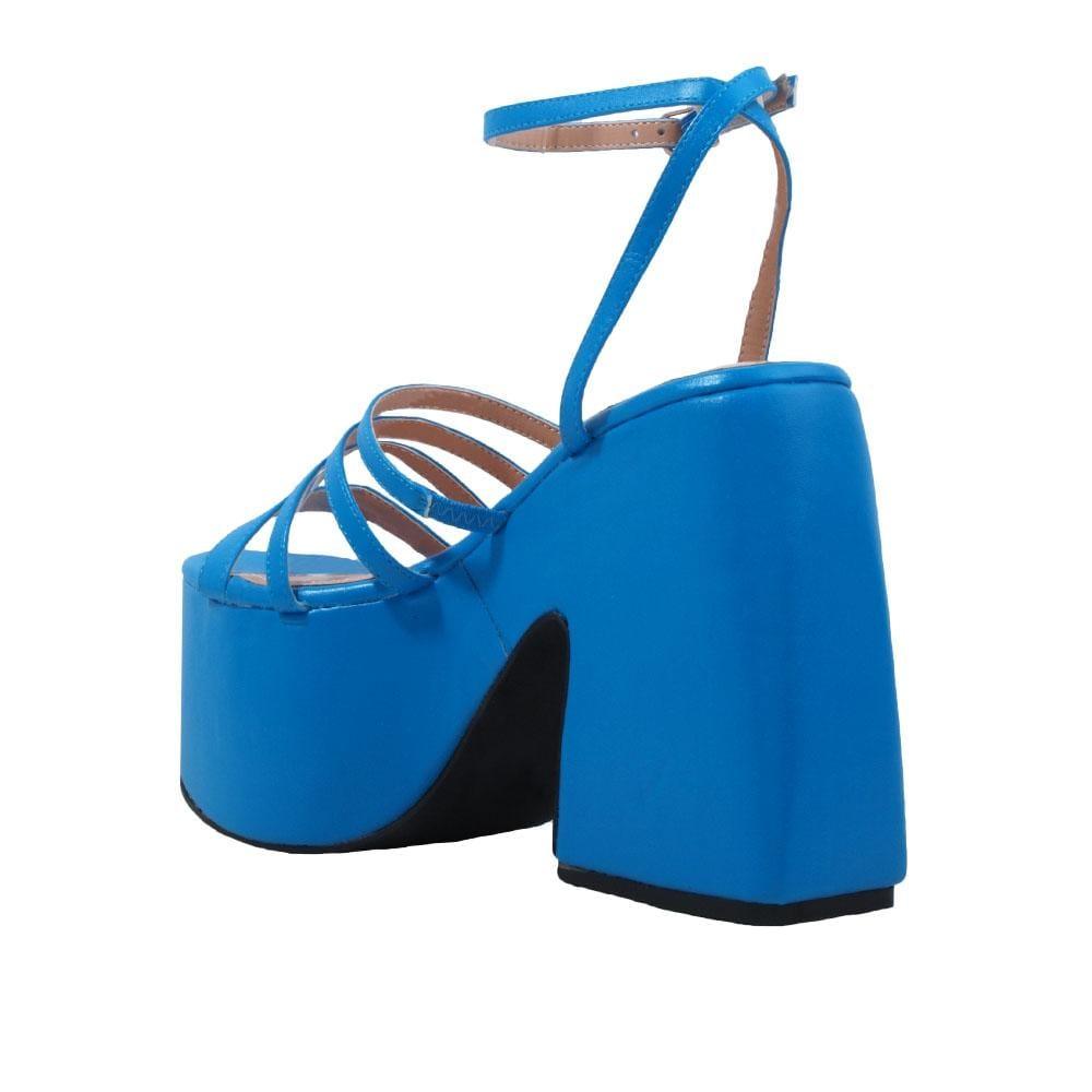 Turquoise open toe women's square heel with platform-posterior view