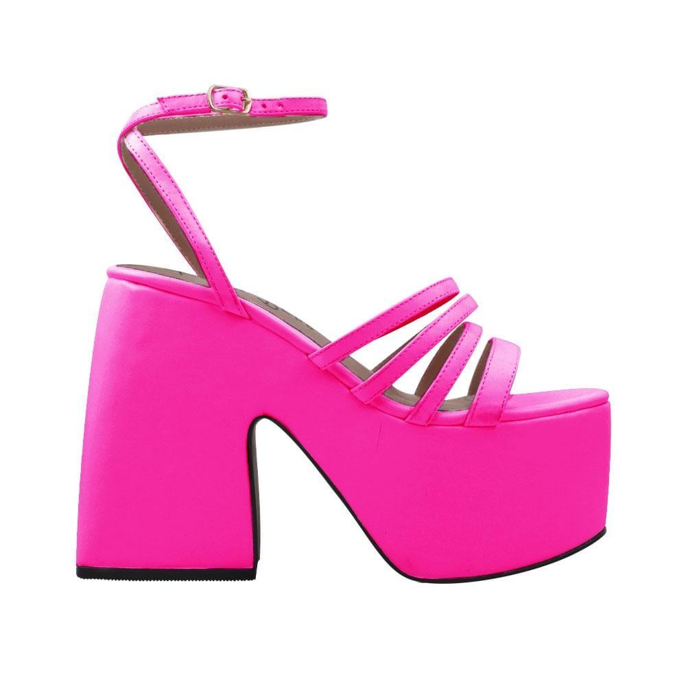 Fuchsia open toe women's square heel with platform-side view