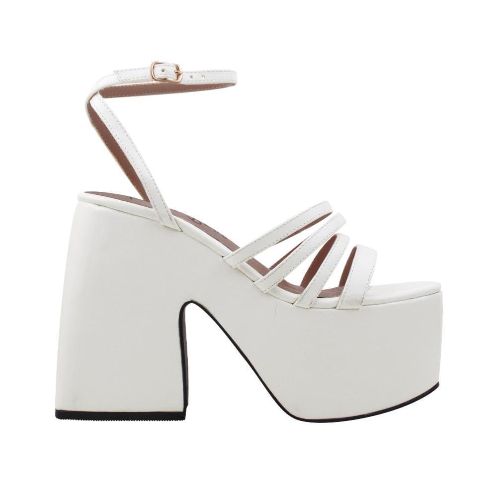 White open toe women's square heel with platform-side view