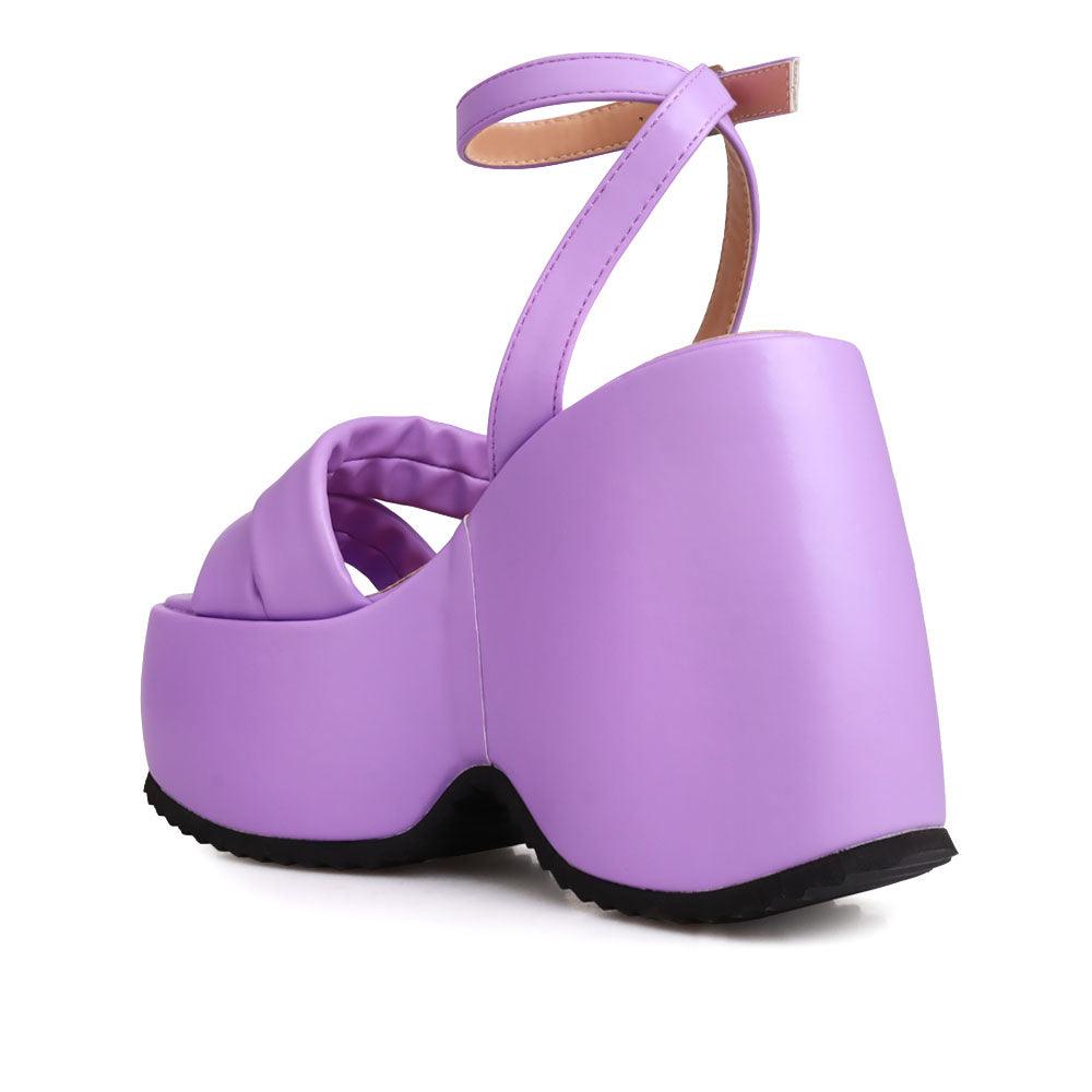 Purple coloured suede platform women's heel-posterior view