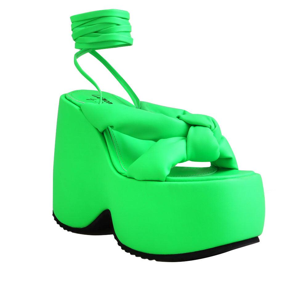 Green vegan leather wedge women's heel-corner view