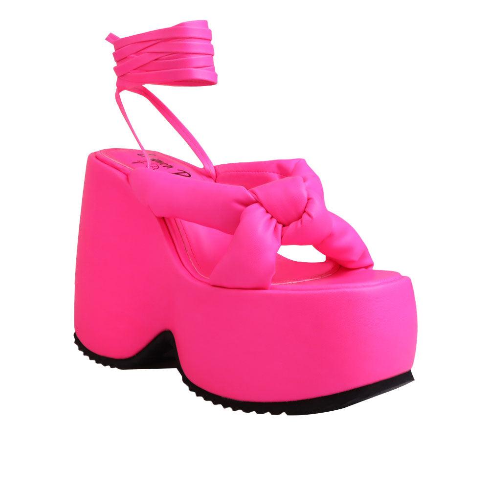 Fuchsia vegan leather wedge women's heel-corner view