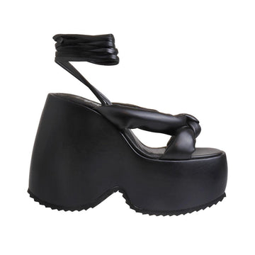Black vegan leather wedge women's heel-side view