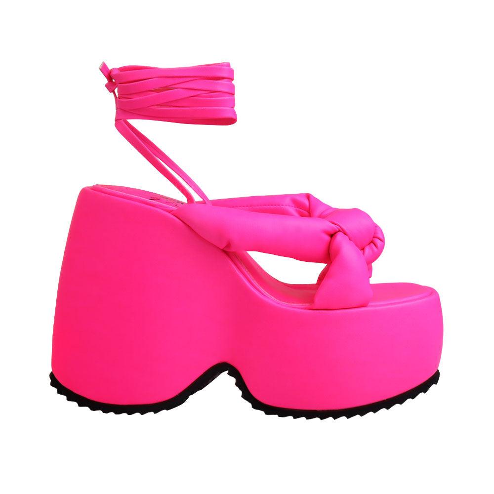 Fuchsia vegan leather wedge women's heel-side view