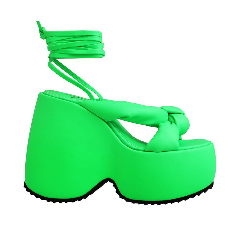 Green vegan leather wedge women's heel-side view