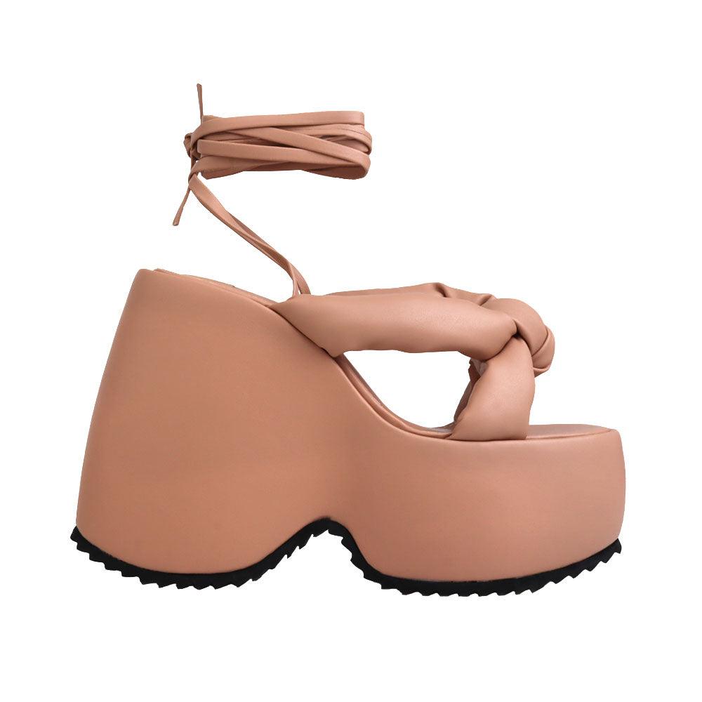 Nude vegan leather wedge women's heel-side view