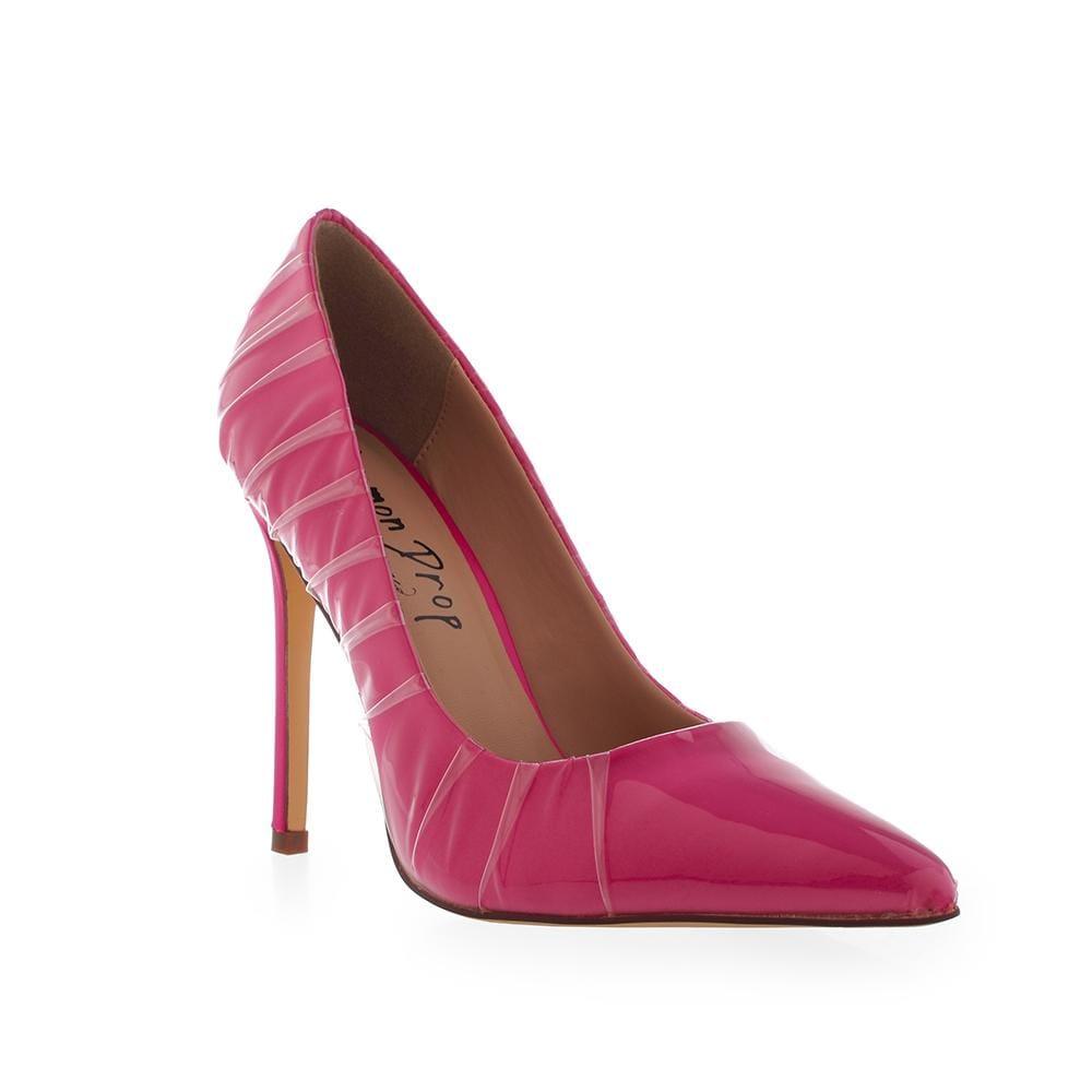 Women's pink pump high heel shoes with ruched detail-corner view