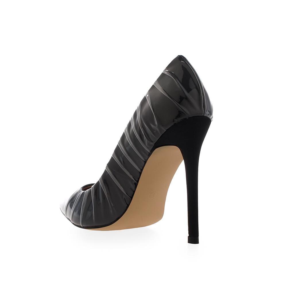 women's pump high heels shoes coupled with ruched in Black color-posterior view