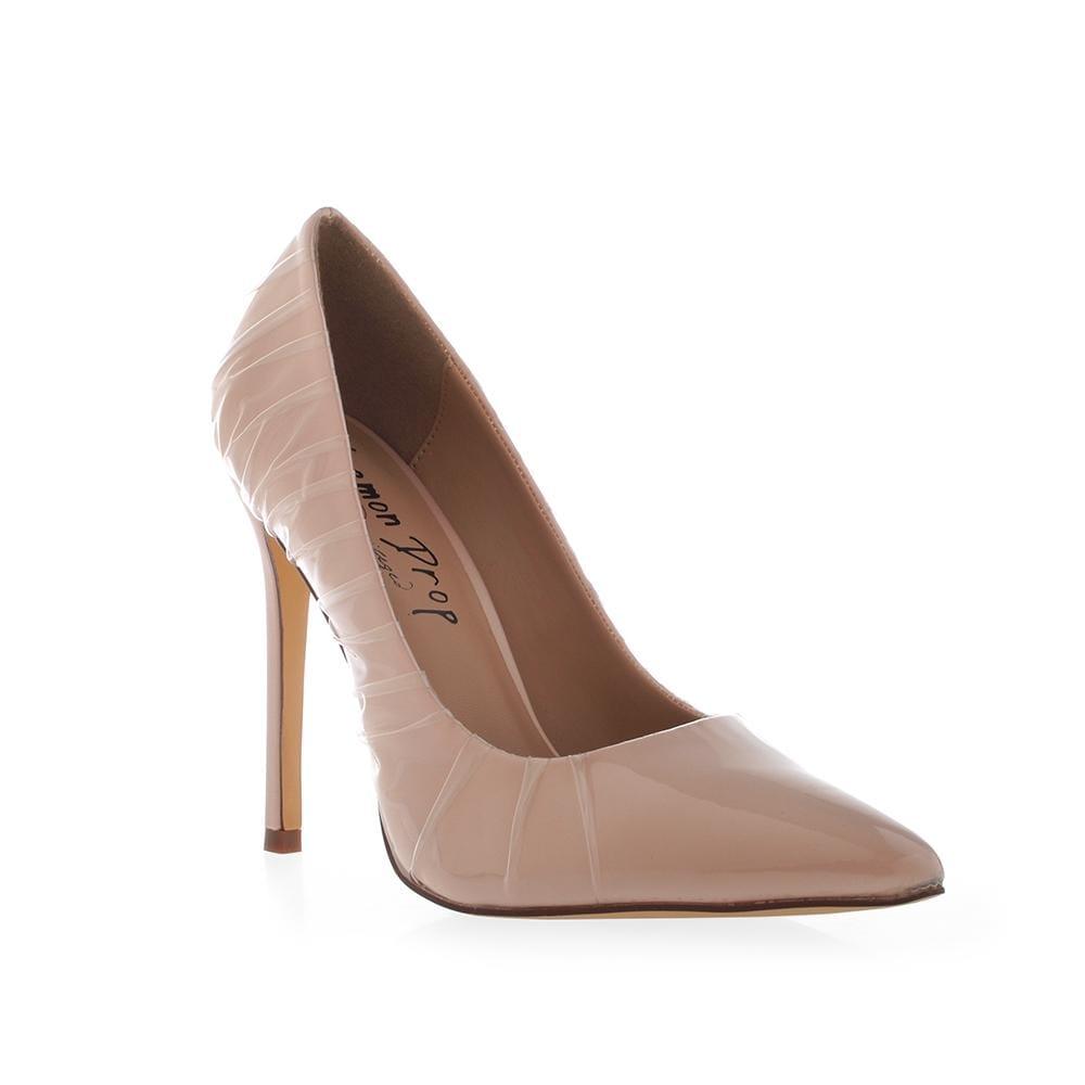 Women's pump high heel shoes with ruched detail in nude color-corner view