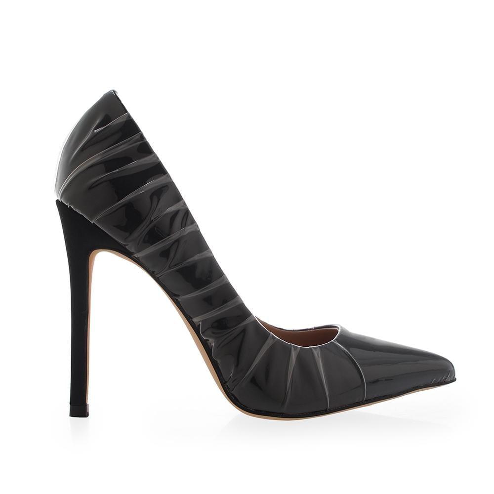 women's pump high heels shoes coupled with ruched in Black color-side view