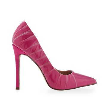 Women's pink pump high heel shoes with ruched detail-side view