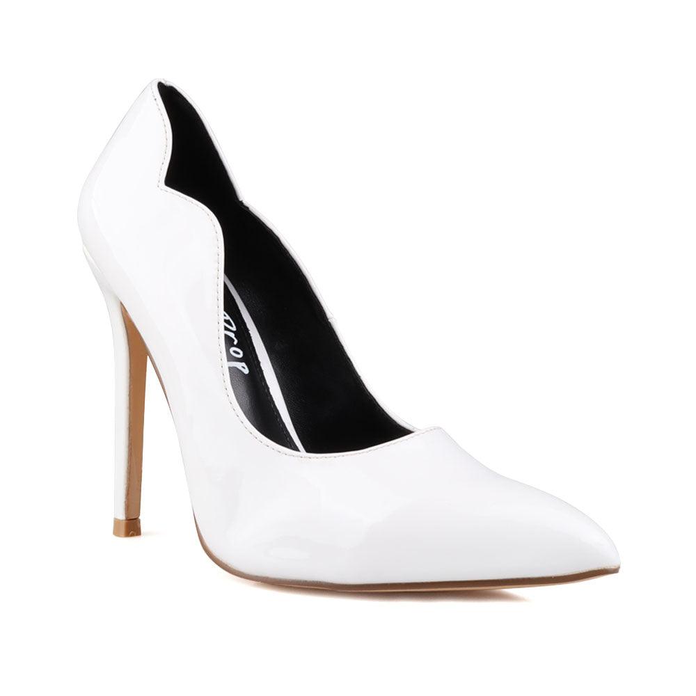 Women's pump heel in white-corner view