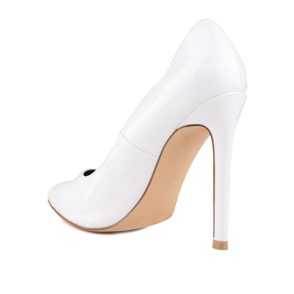 Women's pump heel in white-posterior view