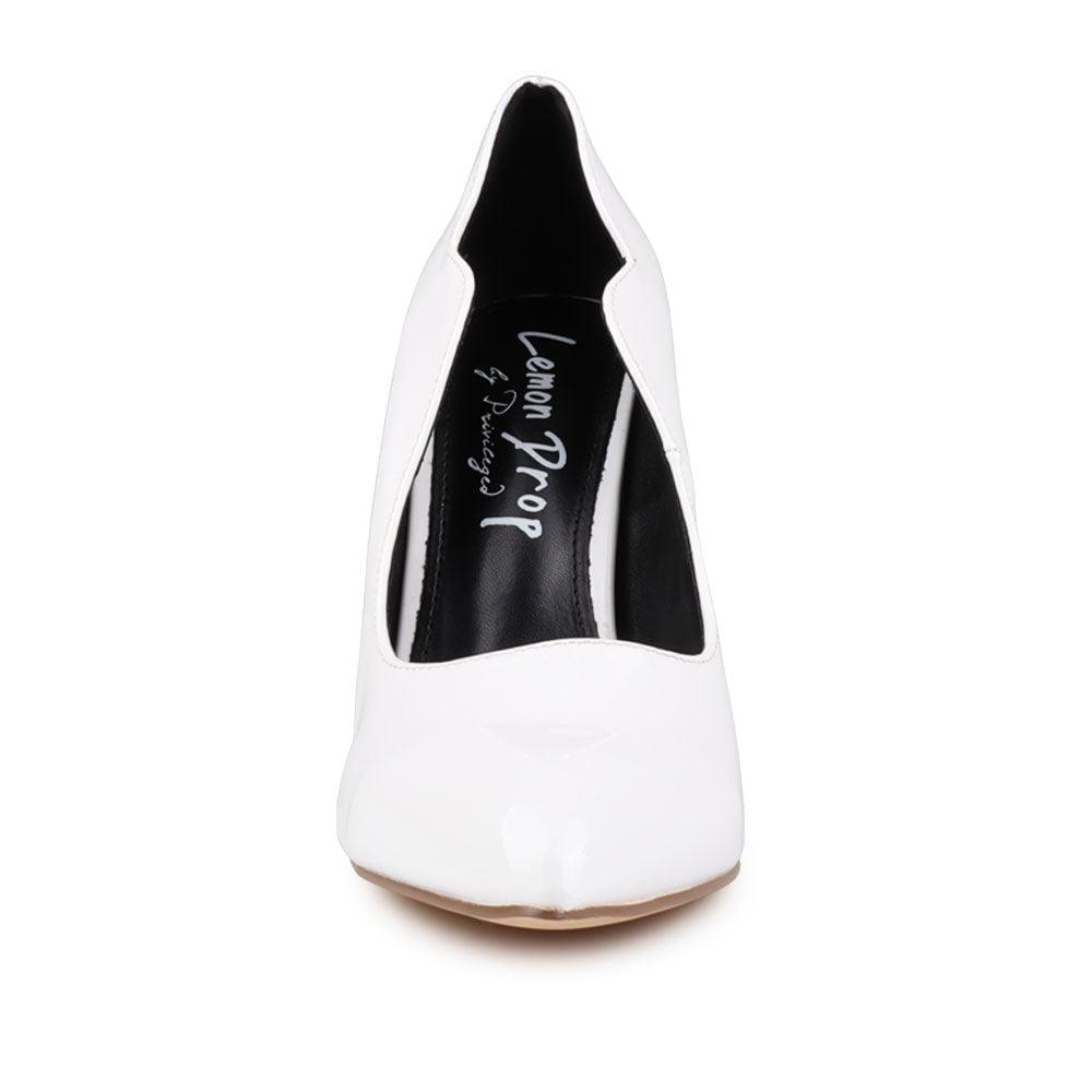 Women's pump heel in white-front view