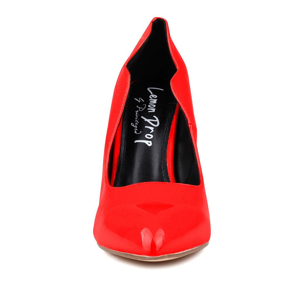 Women's pump heel in red-front view