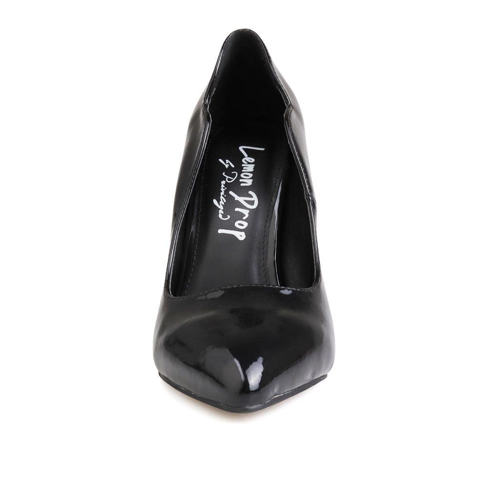 Women's pump heel in black-front view