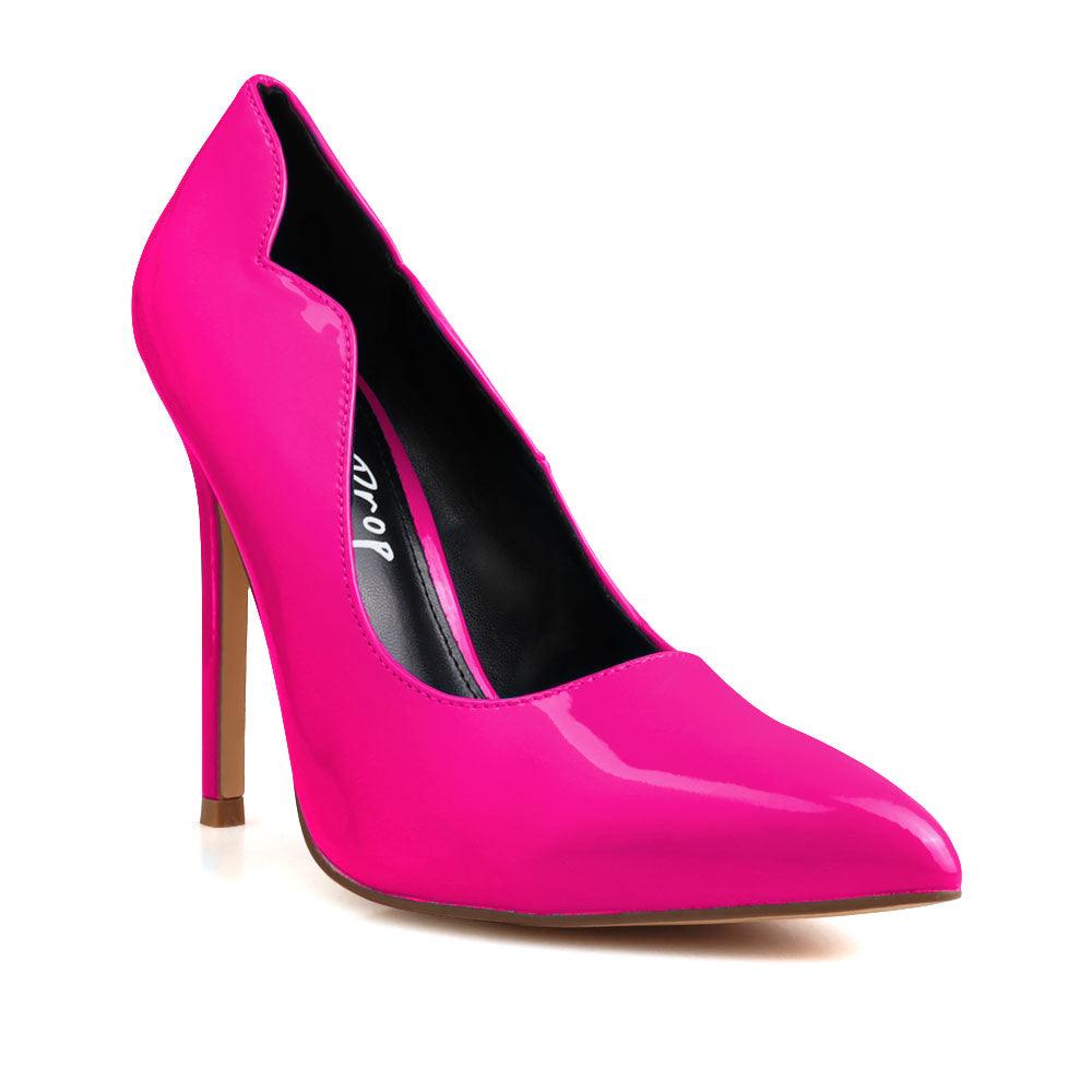 Vegan leather upper women heels in fuchsia-corner view