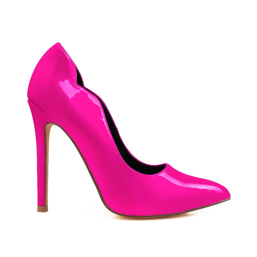 Vegan leather upper women heels in fuchsia-side view