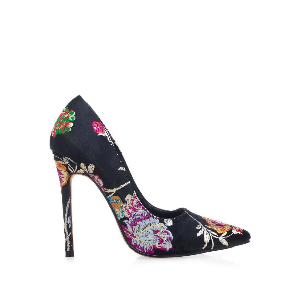 Black floral women heels