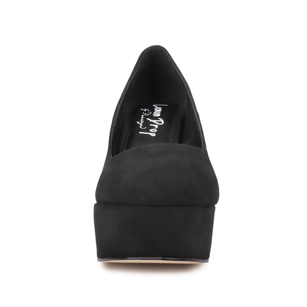 Black women pumps with platform heel-front view