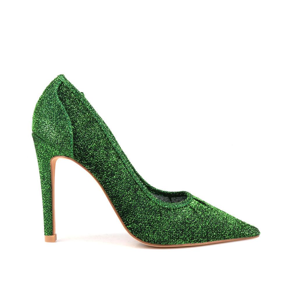 Lace upper pump heels in green color