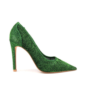 Lace upper pump heels in green color