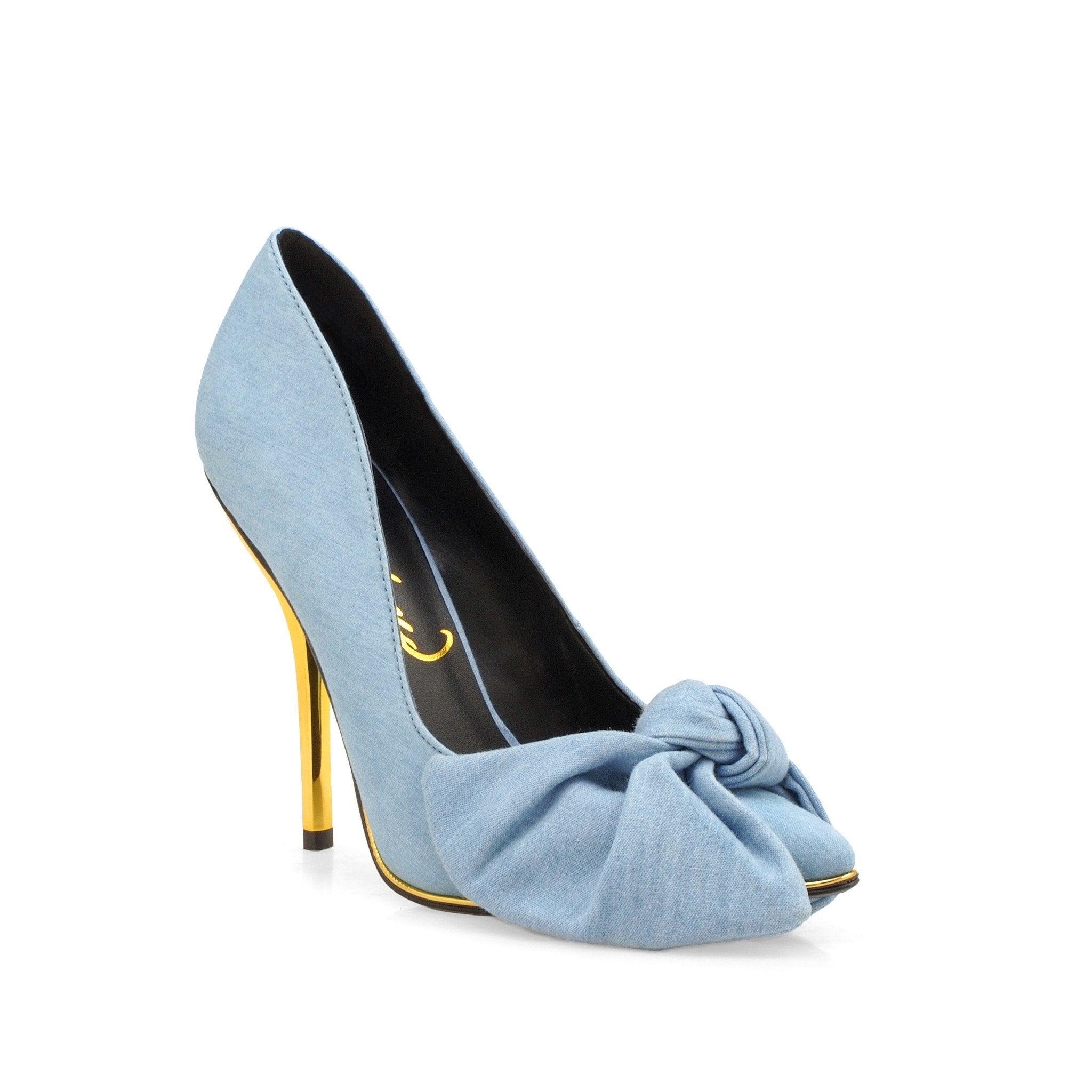 Denim silky fabric with bow women's heel-corner view