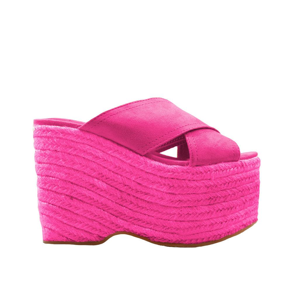 Pink-colored platform heel with Crisscross straps