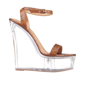 Brown colored women heels with transparent platform