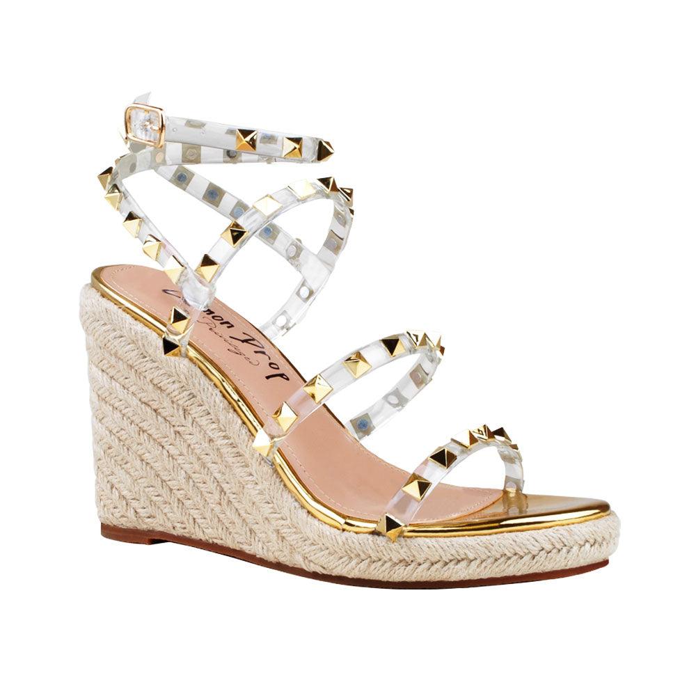 Transparent women shoes with jute platform-corner view