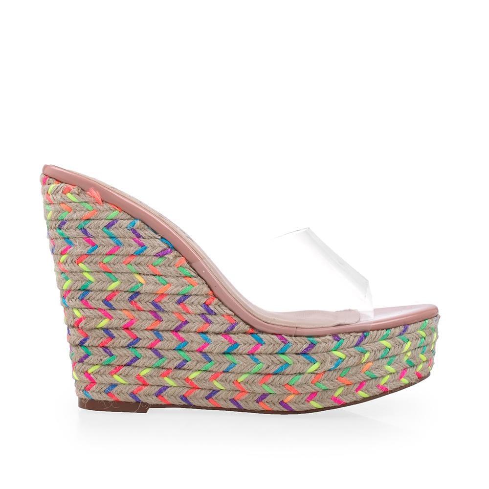 Multi-colored women wedges with clear vinyl upper