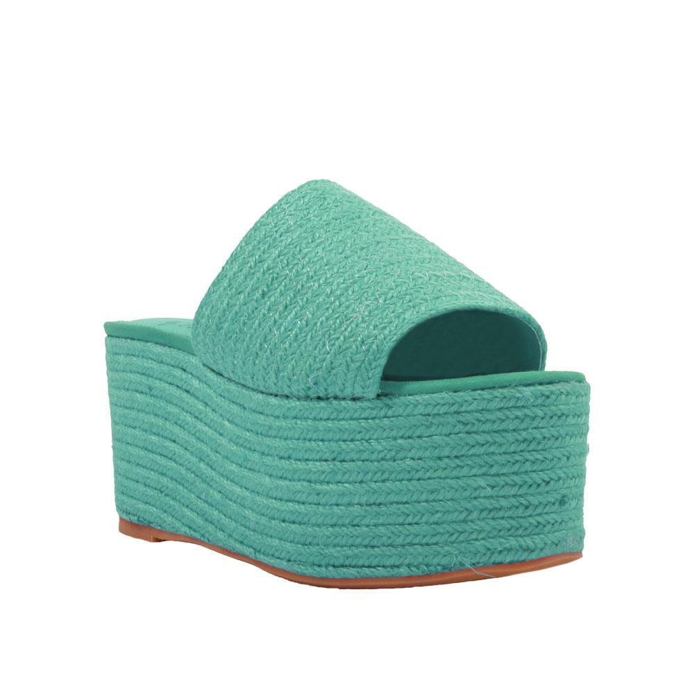 Jute women's wedges sandals with espadrille top and midsole in turquoise-corner view