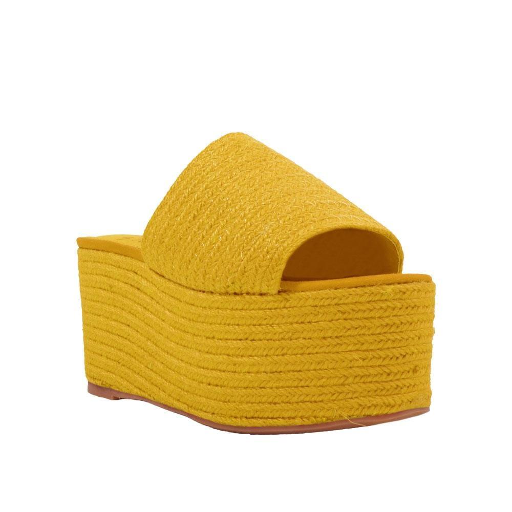 Jute women's wedges sandals with espadrille top and midsole in yellow-corner view