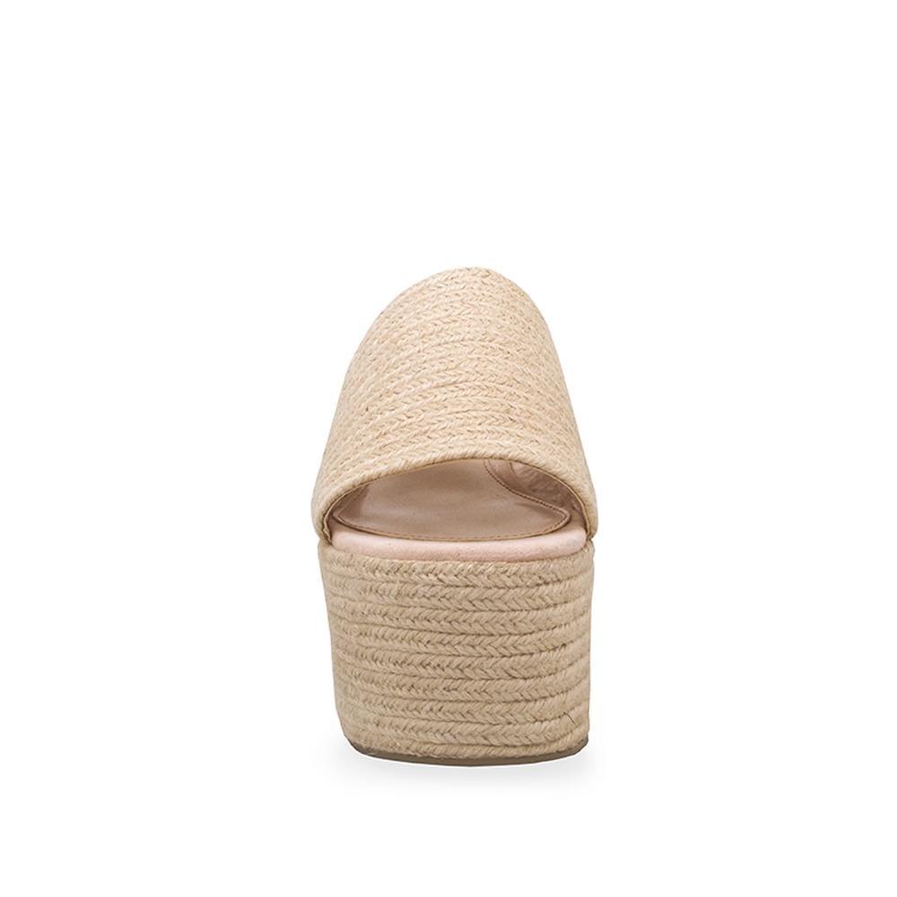 Natural coloured jute women's wedges sandals with espadrille top and midsole-front view