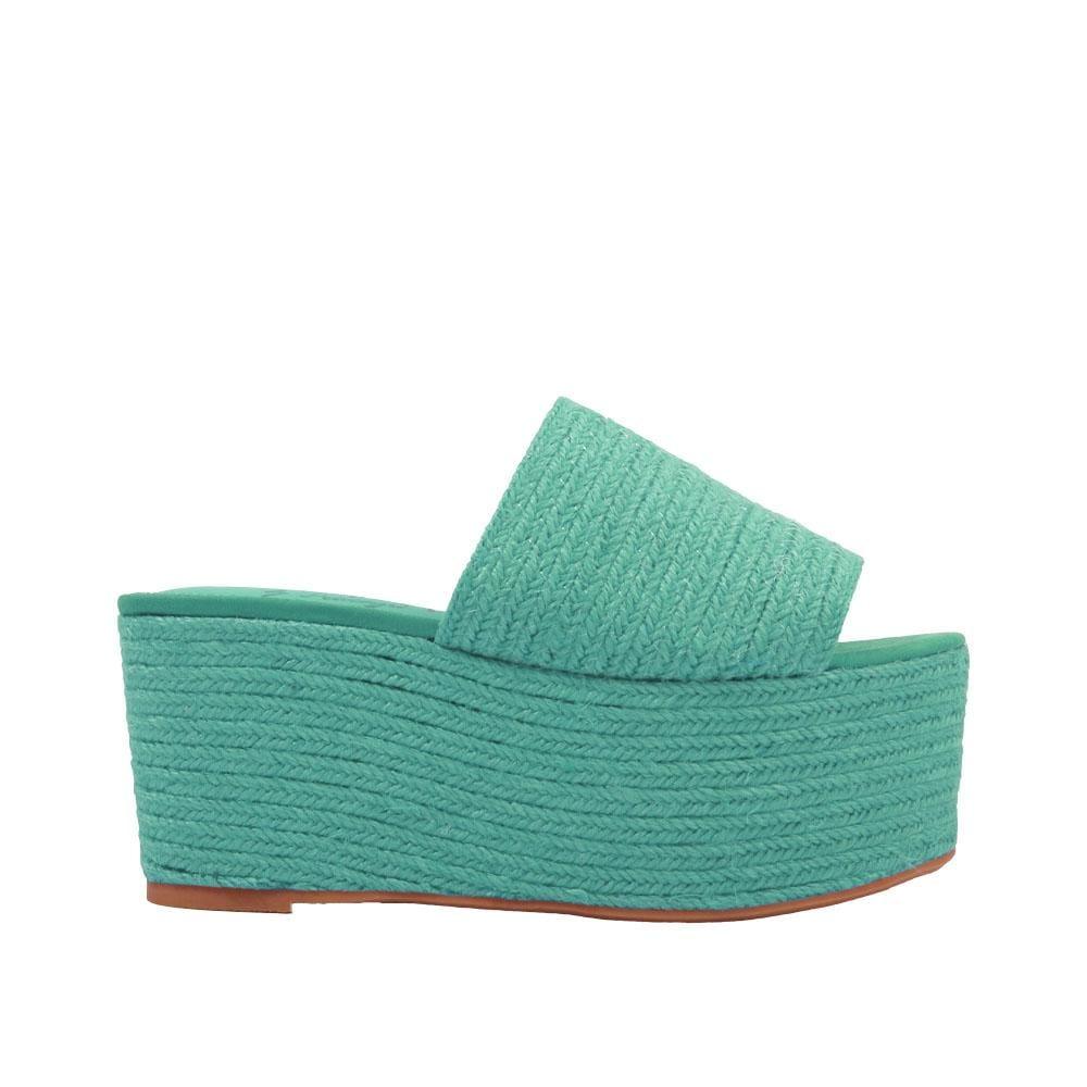 Jute women's wedges sandals with espadrille top and midsole in turquoise-side view