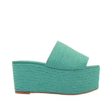 Jute women's wedges sandals with espadrille top and midsole in turquoise-side view