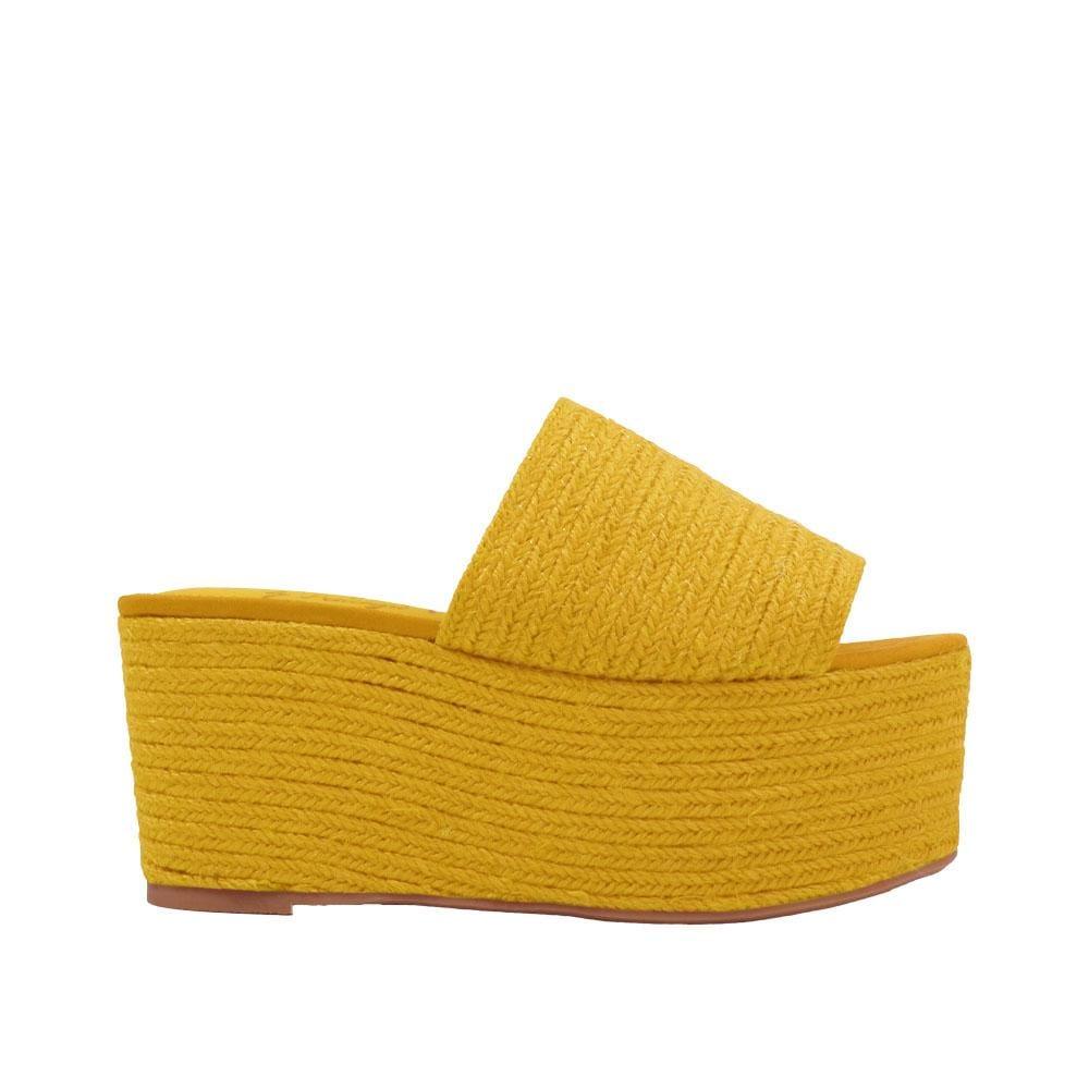 Jute women's wedges sandals with espadrille top and midsole in yellow-side view